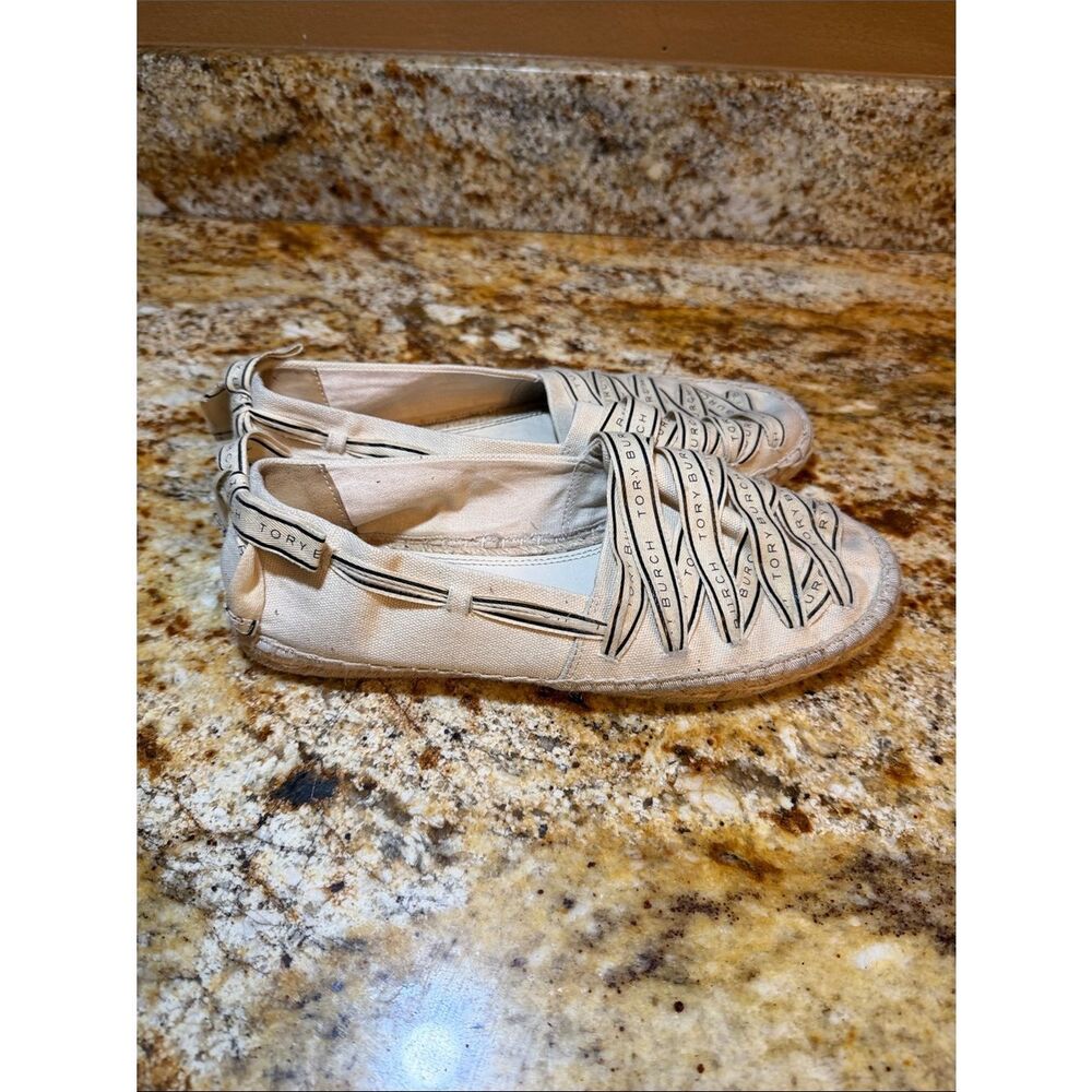 Tory Burch Cream Canvas ribbon espadrilles - Picture 2 of 5